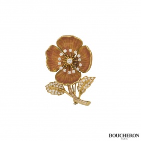 Boucheron Diamond and Enamel Eglantine Brooch c.1960